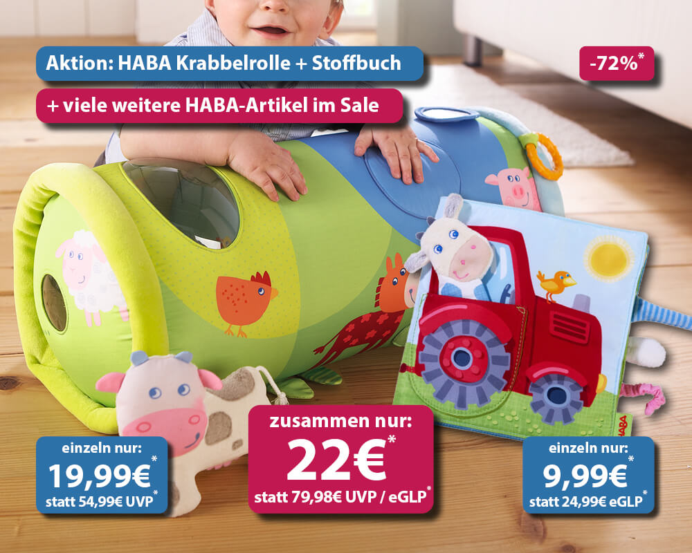 Aktion: Krabbelrolle + Stoffbuch Bauernhof von HABA im Sparpaket für nur 22€* statt 79,98€* UVP/eGLP