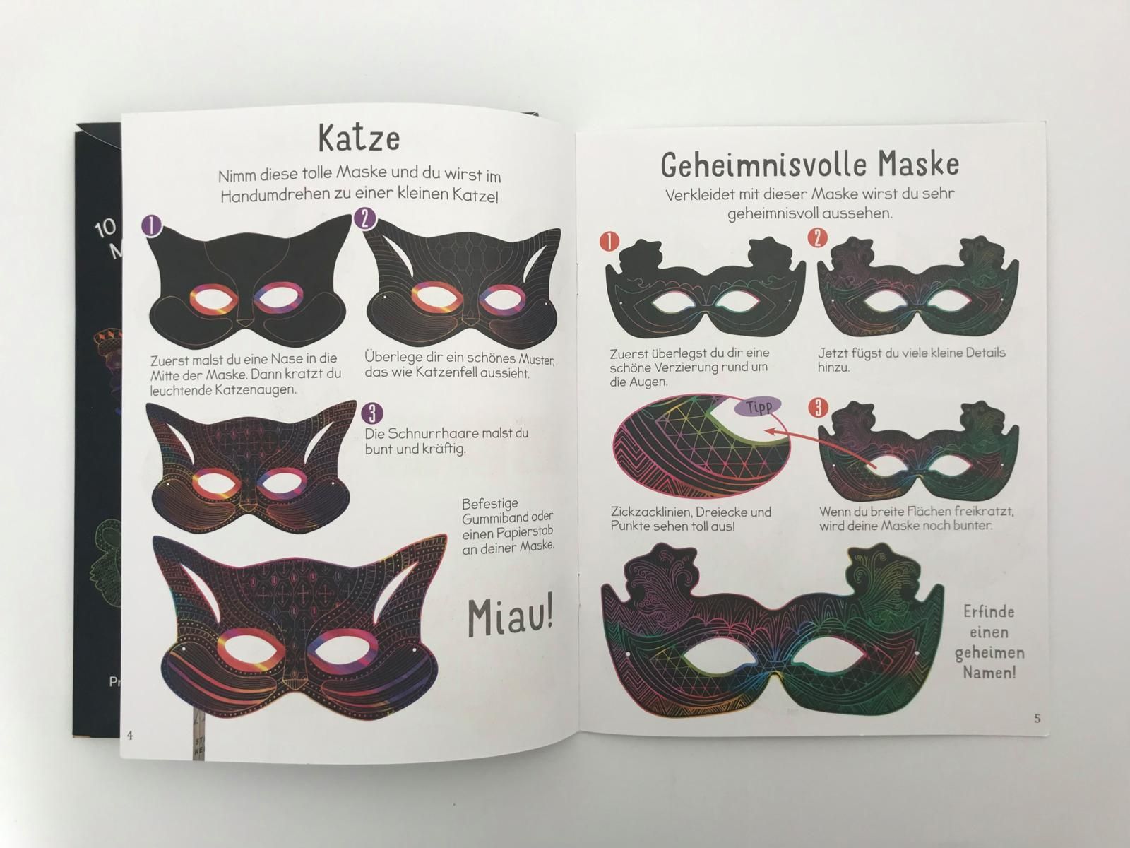 Kreative Kratzkunst XXL: Masken: Set mit 10 Kratz-Masken, Anleitungsbuch und Holzstift