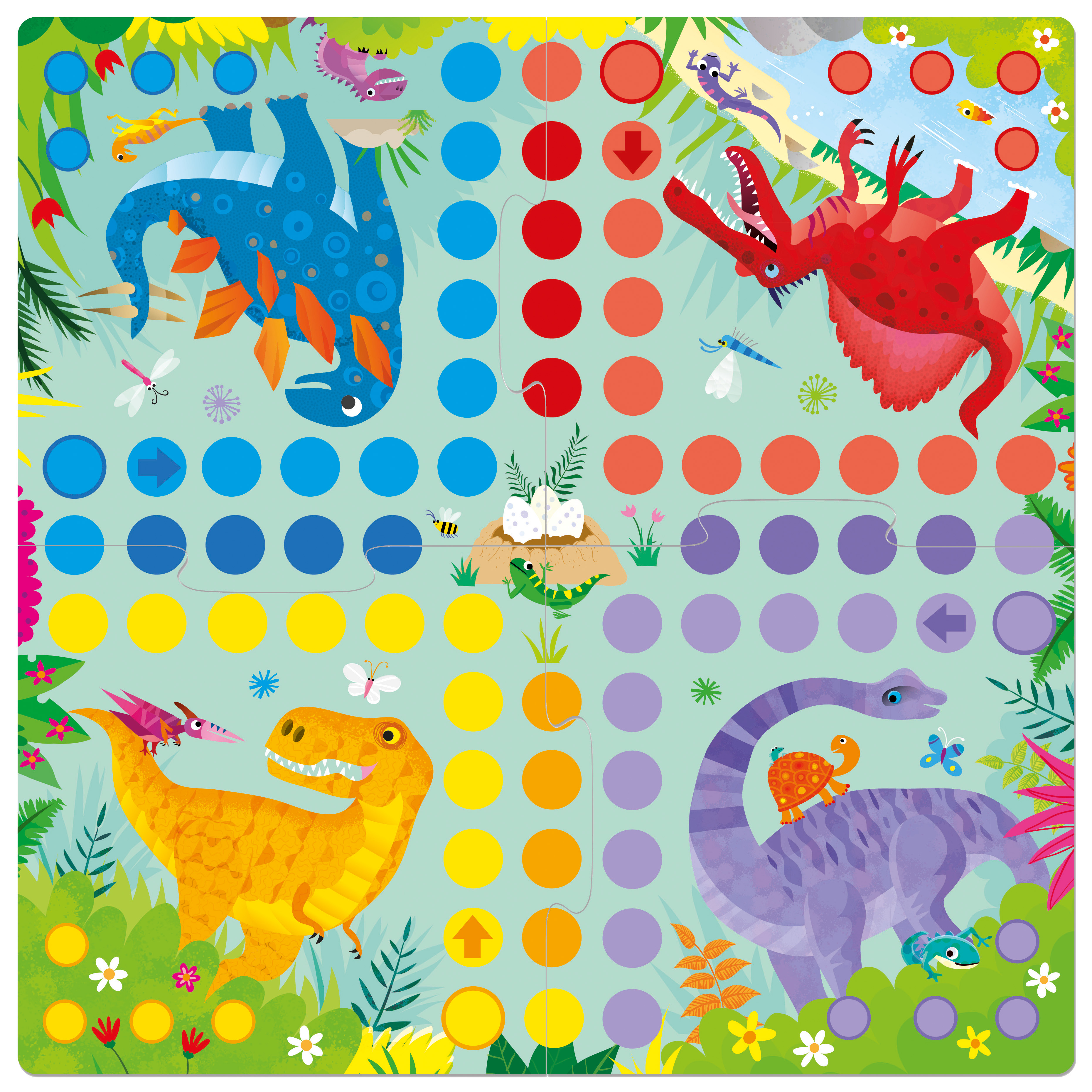 LUDO - Bring die Dinos nach Hause! Set mit Spielbrett, Spielfiguren und Würfel – ab 3 Jahren