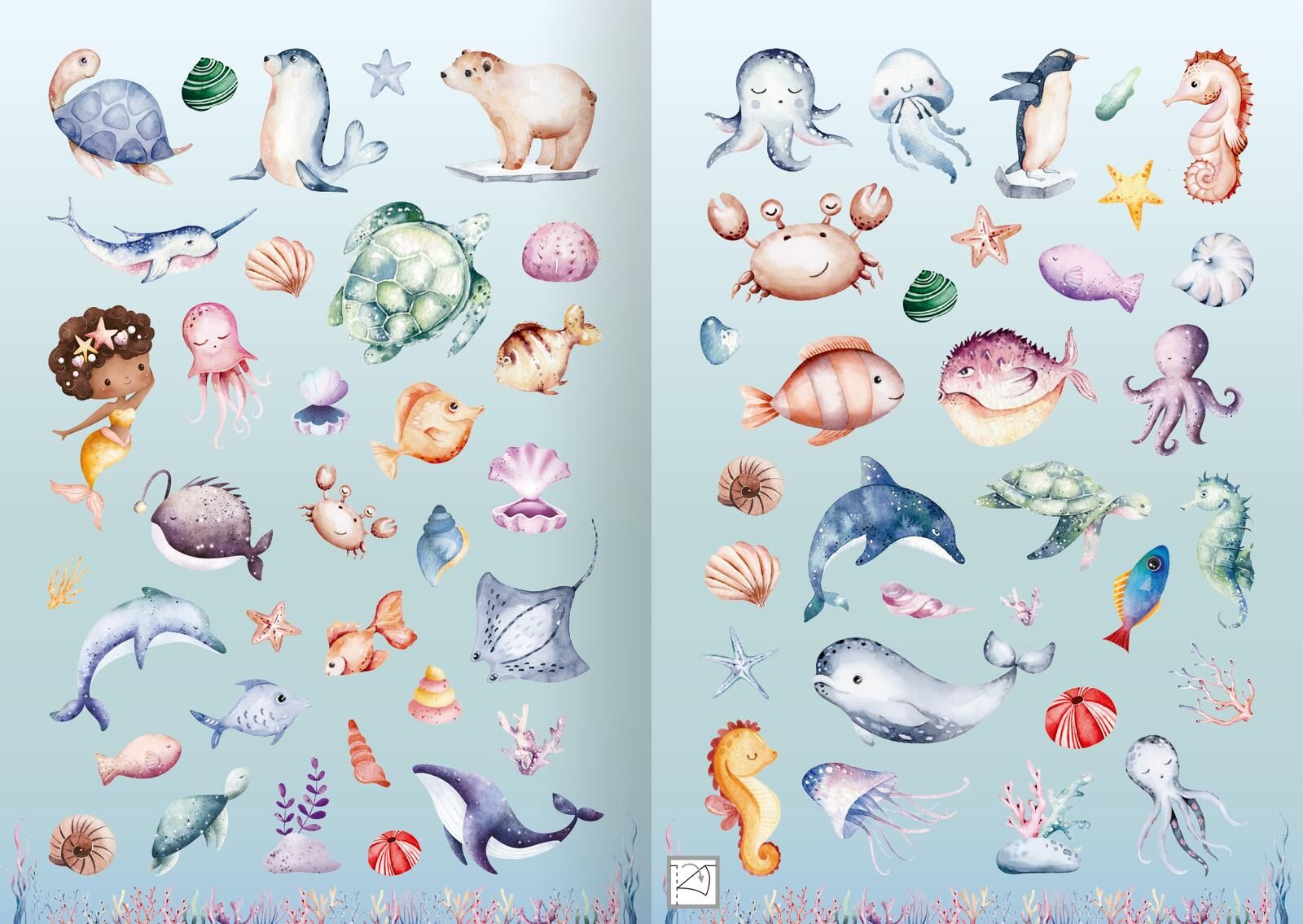 Meine Aquarell-Sticker – Unter Wasser