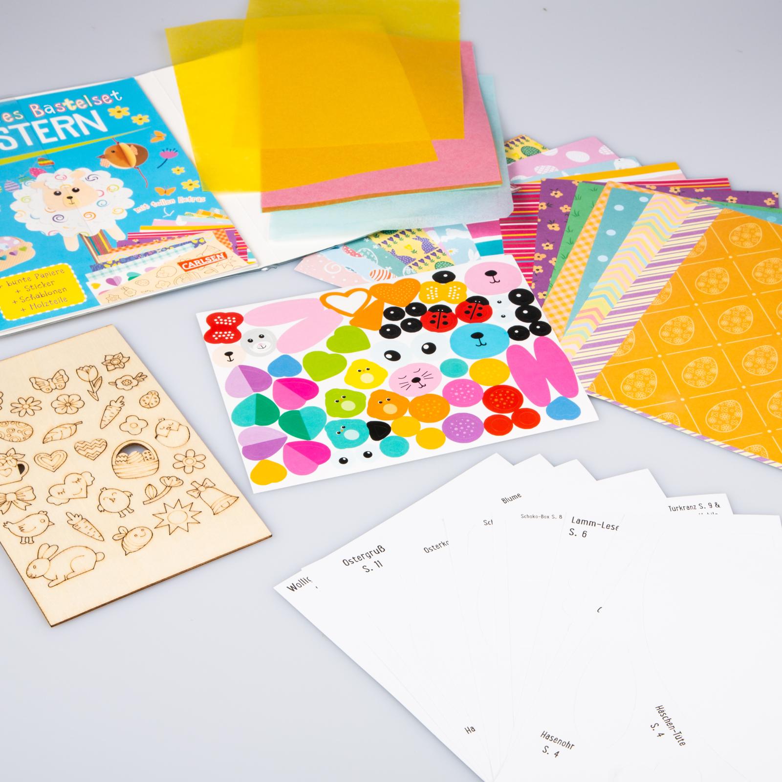 Kreatives Bastelset: Ostern - Set mit Bastelpapier, Seidenpapier, Stickern (Mängelexemplar)