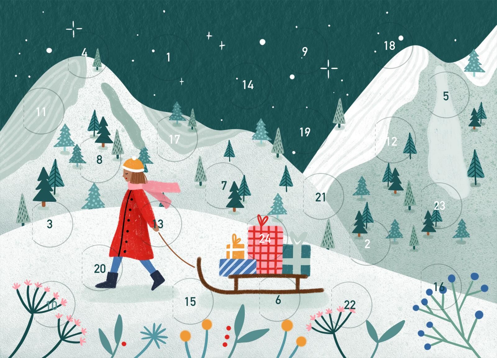 Mini-Adventskalender mit Umschlag zum Verschicken mit winterlichen Motiven (Motiv wird zufällig gewählt)