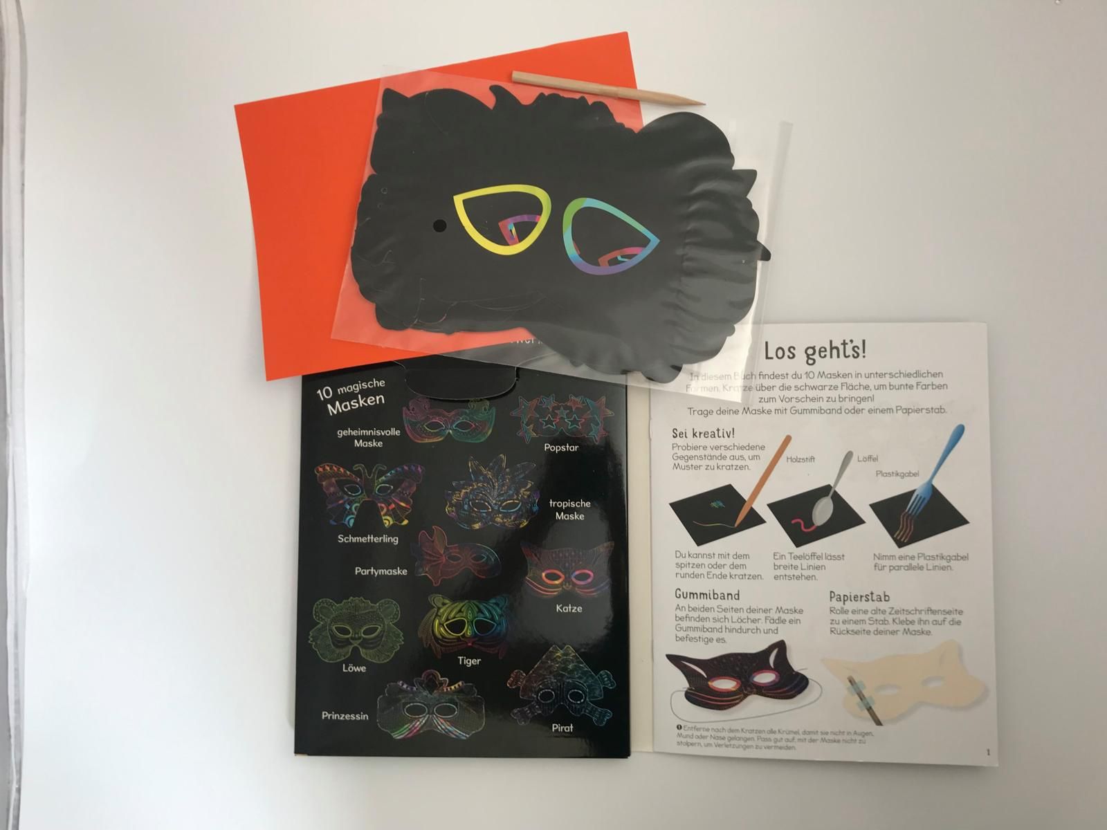 Kreative Kratzkunst XXL: Masken: Set mit 10 Kratz-Masken, Anleitungsbuch und Holzstift