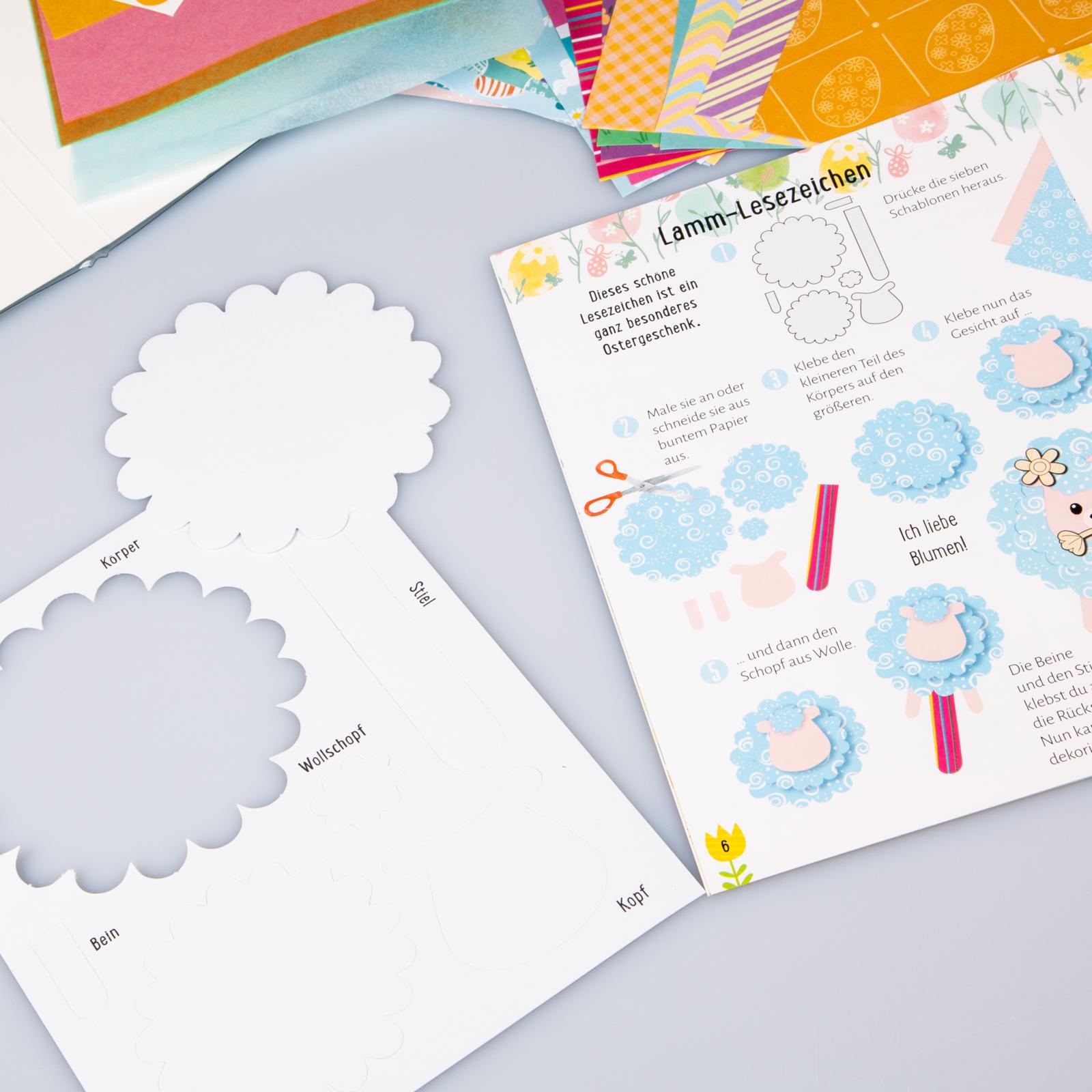 Kreatives Bastelset: Ostern - Set mit Bastelpapier, Seidenpapier, Stickern (Mängelexemplar)