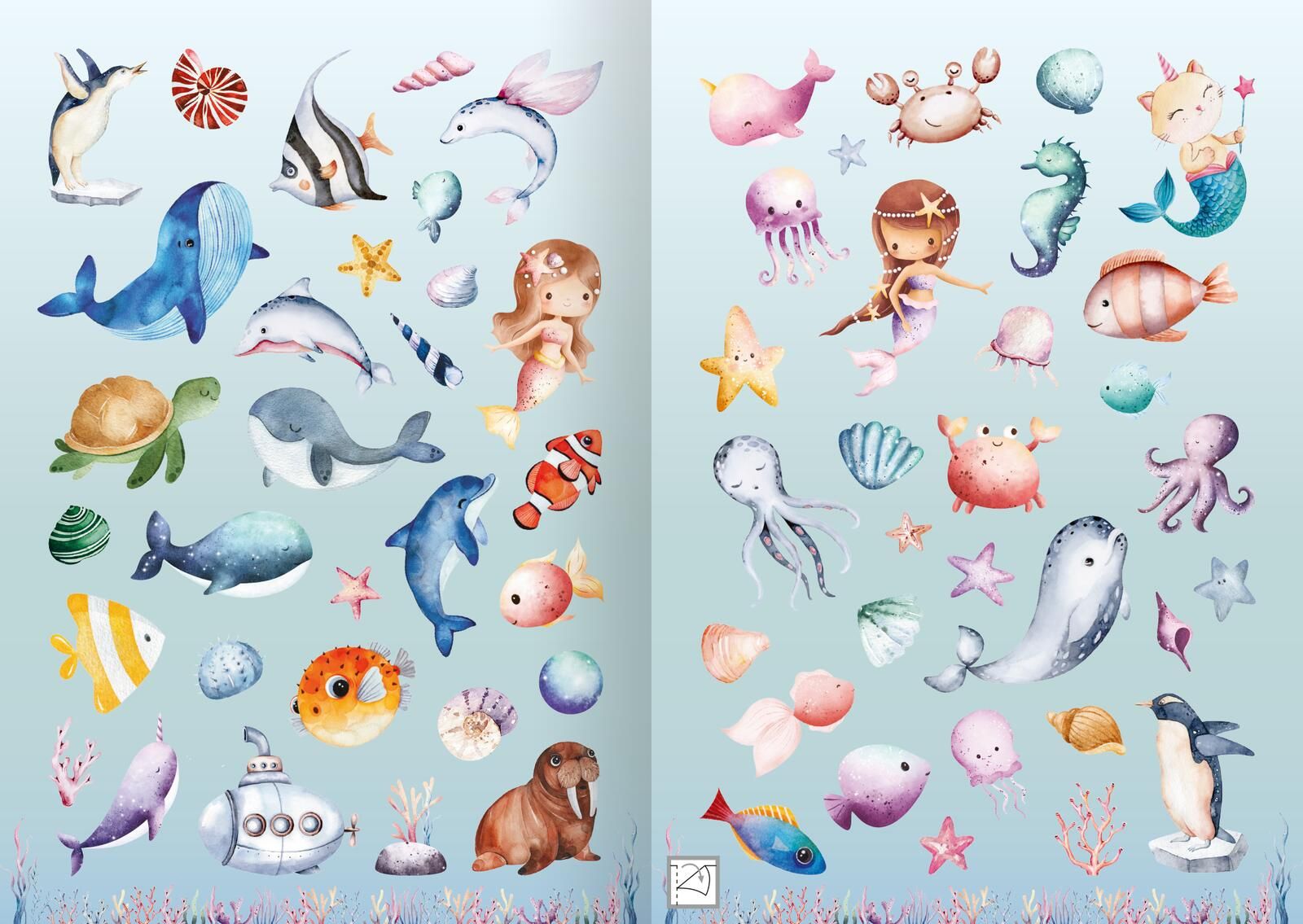 Meine Aquarell-Sticker – Unter Wasser