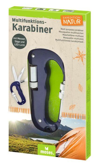 X_Expedition Natur Multifunktions-Karabiner mit Messer, Säge und LED-Licht