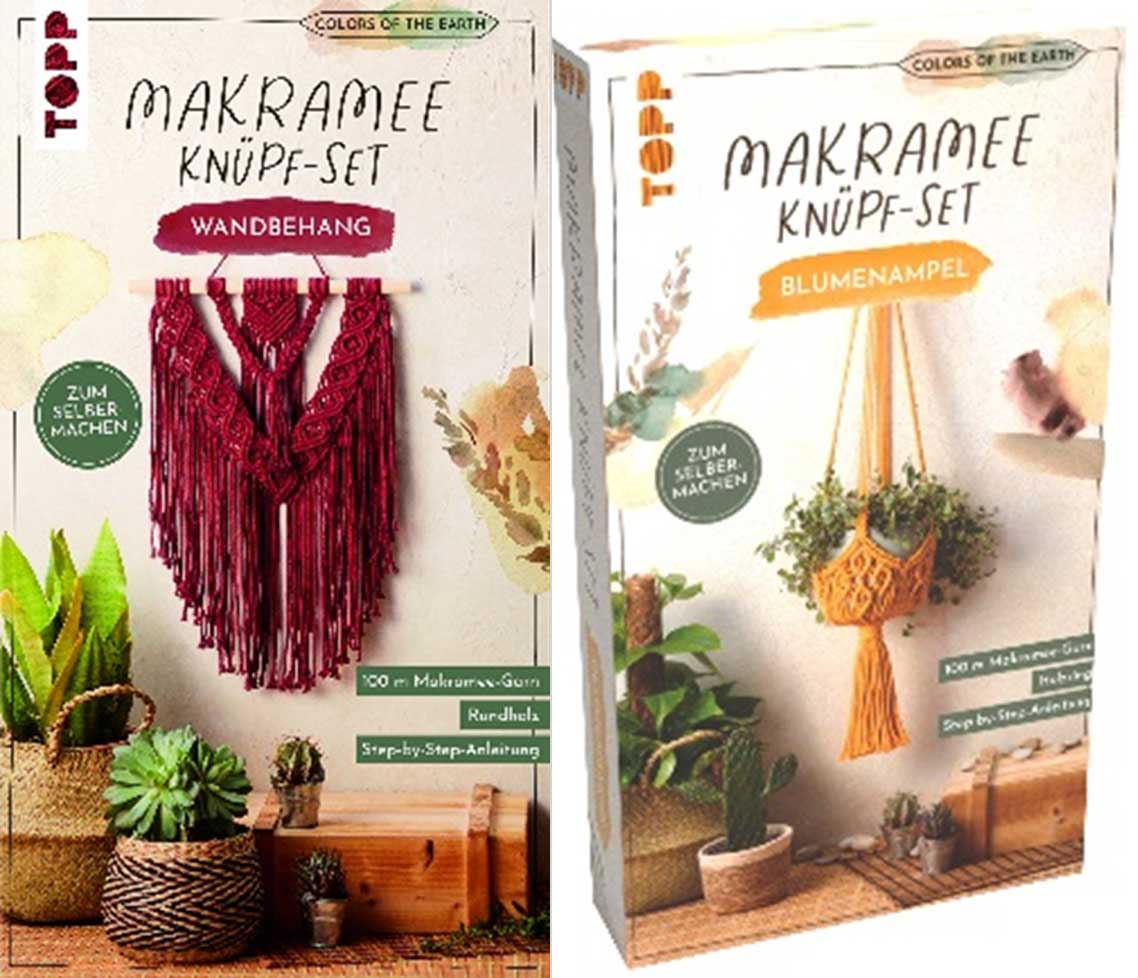 Sparpaket - Colors of the Earth Makramee Knüpf-Sets - Blumenampel & Wandbehang