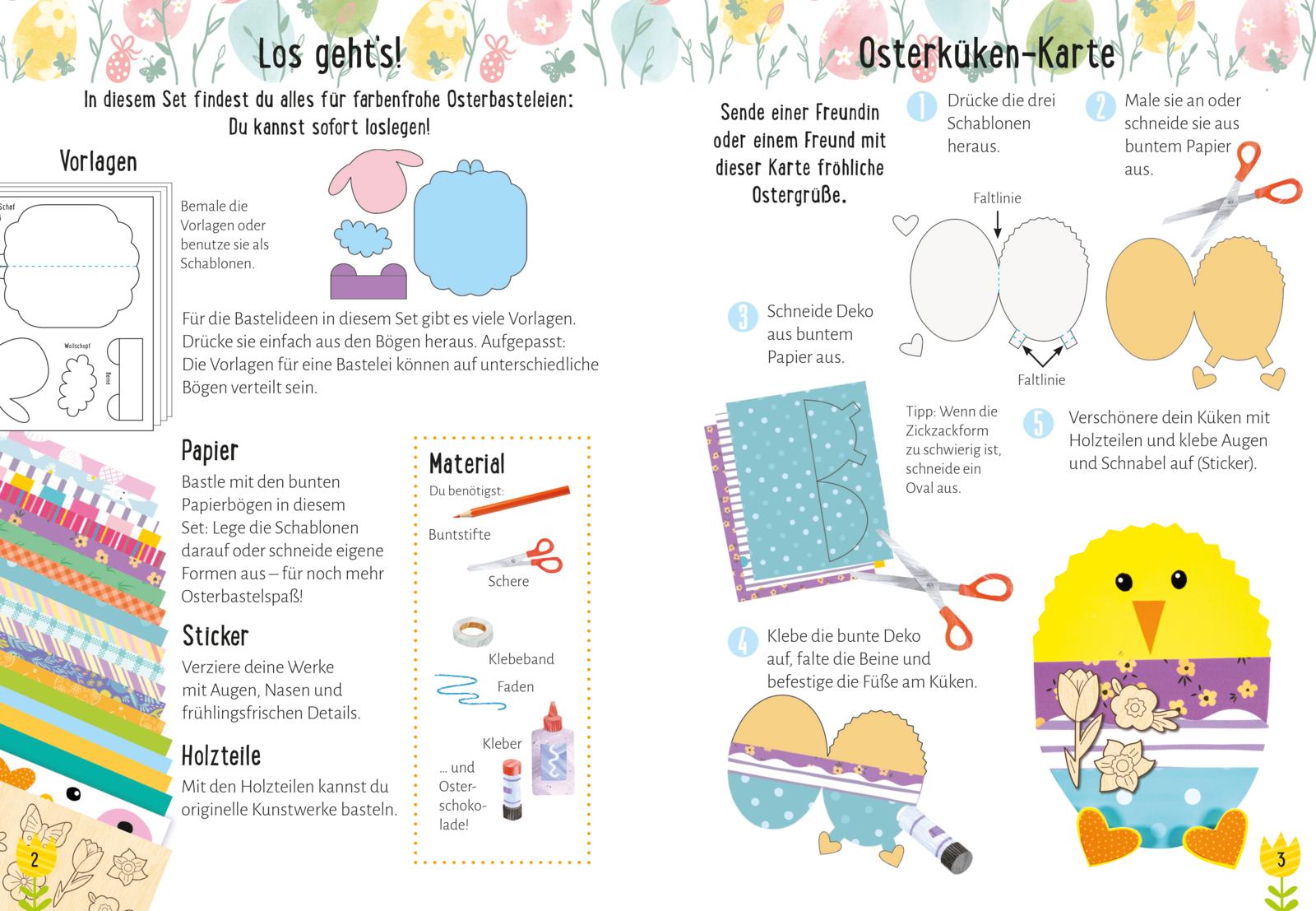 Kreatives Bastelset: Ostern - Set mit Bastelpapier, Seidenpapier, Stickern (Mängelexemplar)