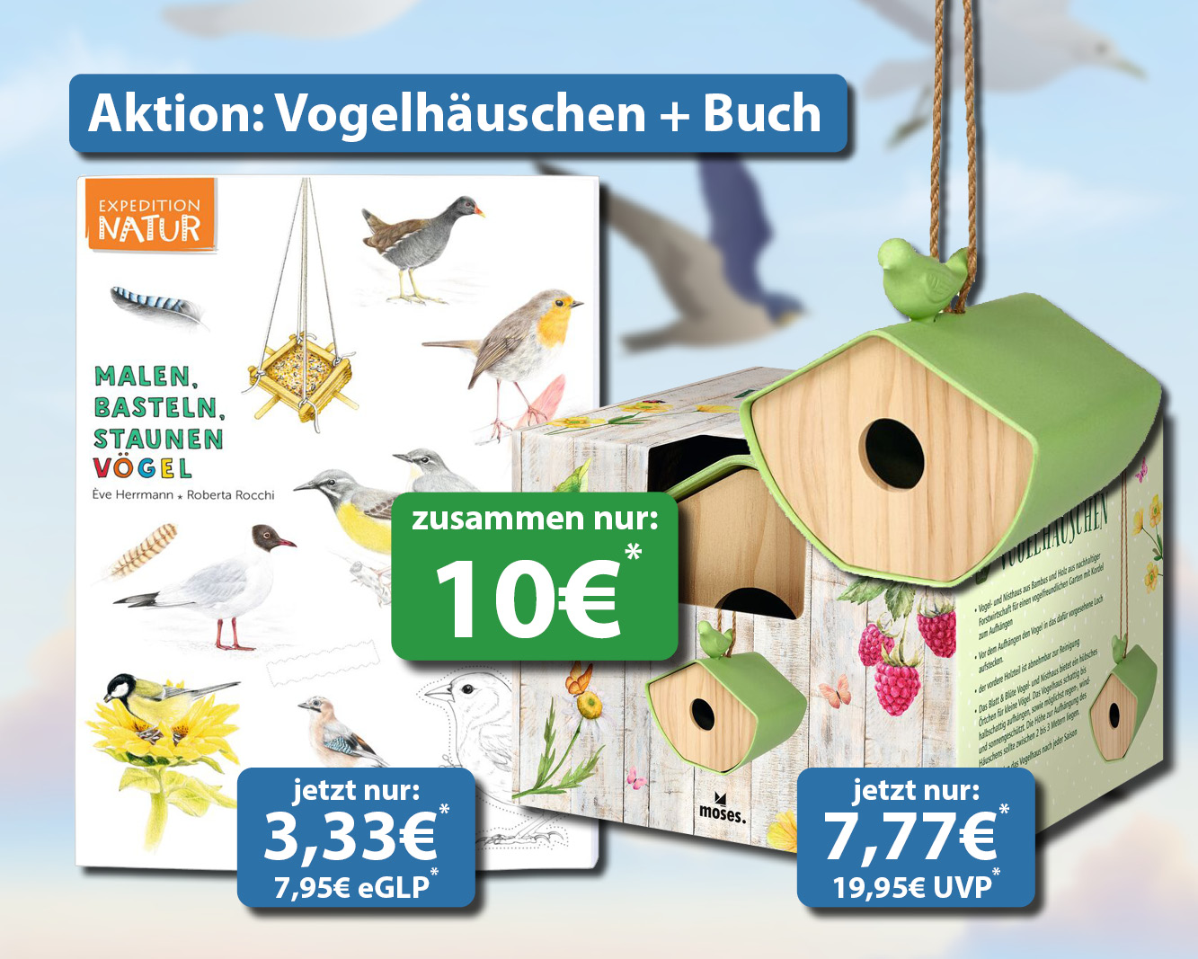 Sparpaket nur 10€*: Vogelhäuschen + Expedition Natur Buch