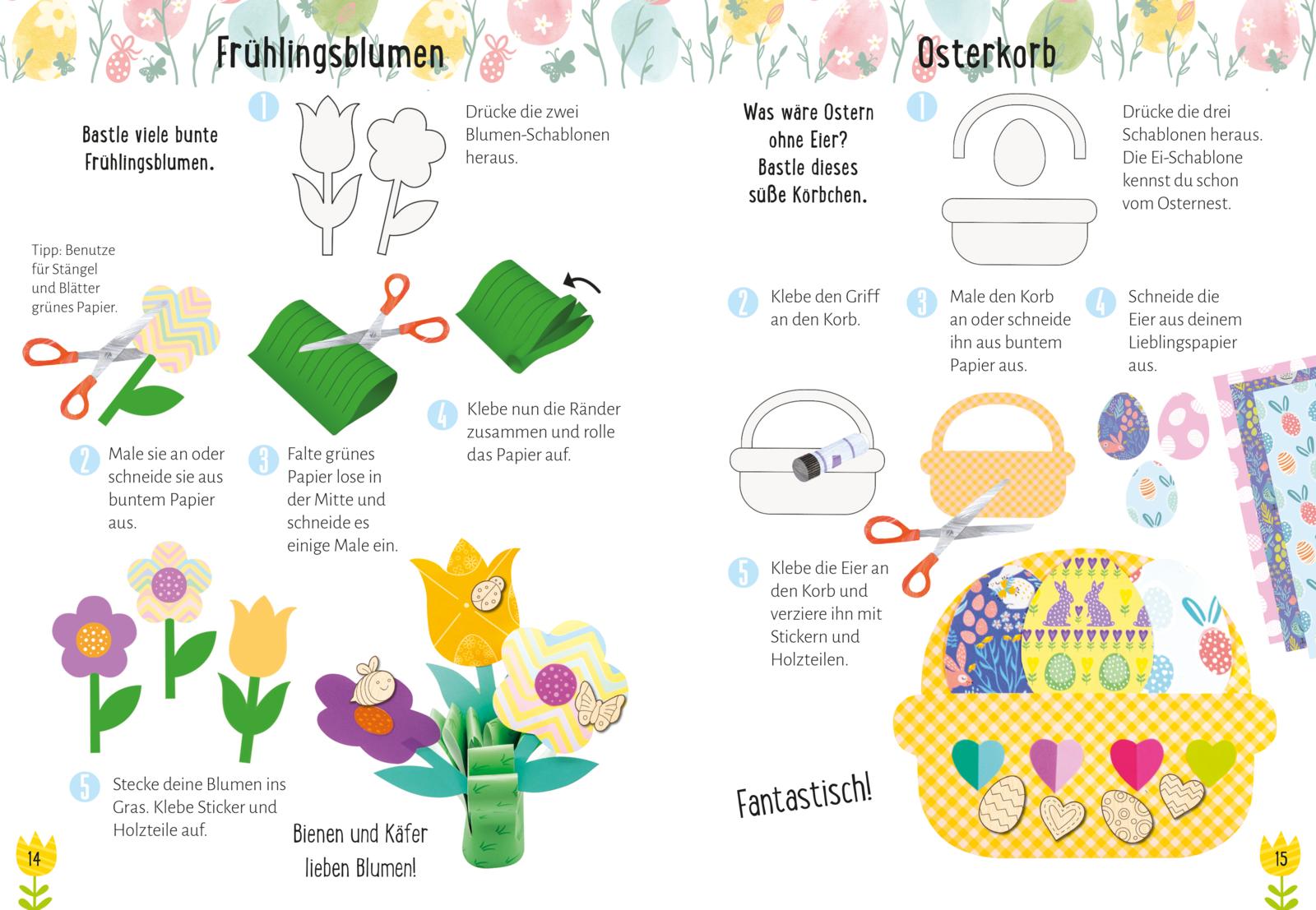 Kreatives Bastelset: Ostern - Set mit Bastelpapier, Seidenpapier, Stickern (Mängelexemplar)