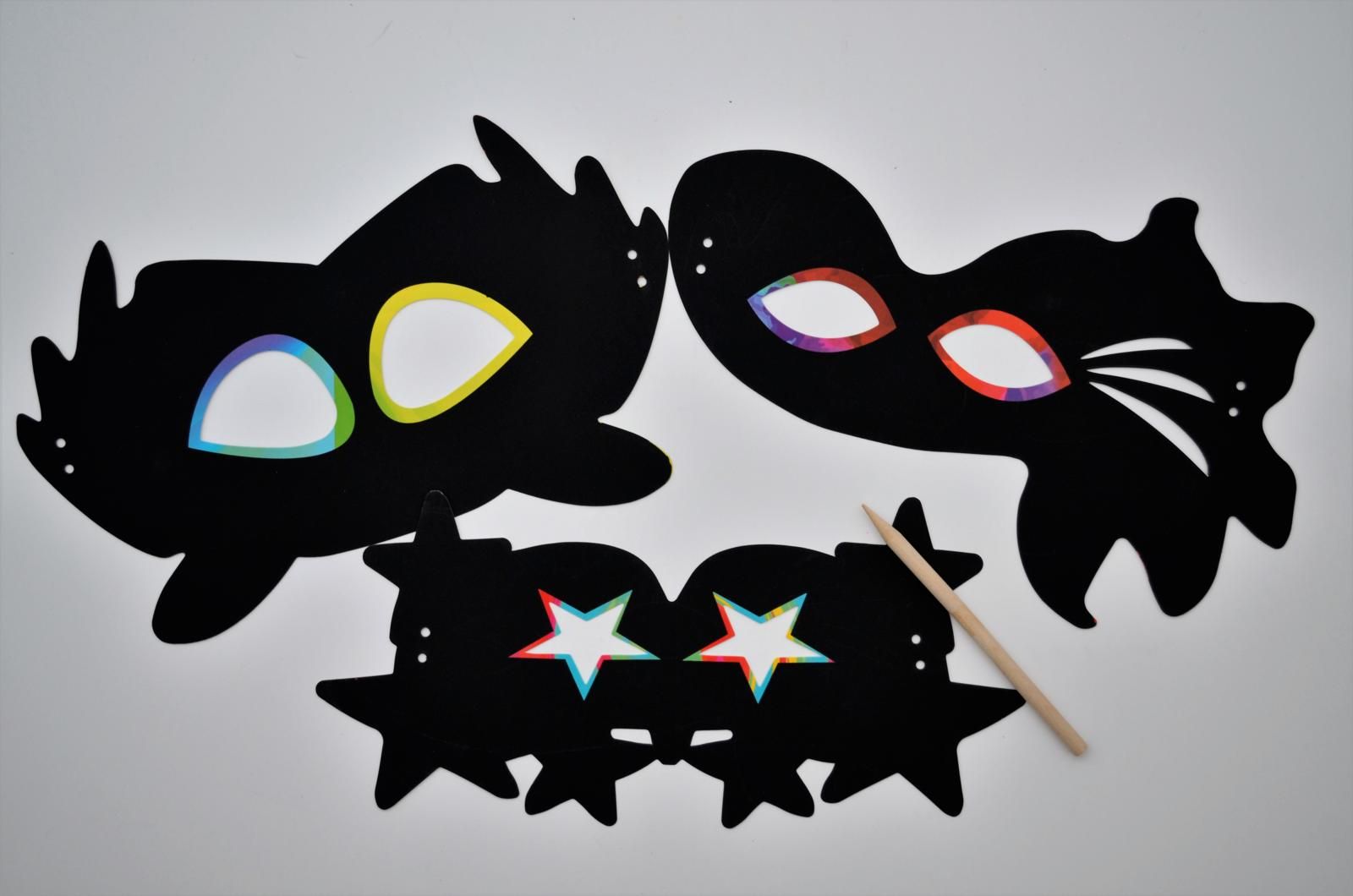 Kreative Kratzkunst XXL: Masken: Set mit 10 Kratz-Masken, Anleitungsbuch und Holzstift