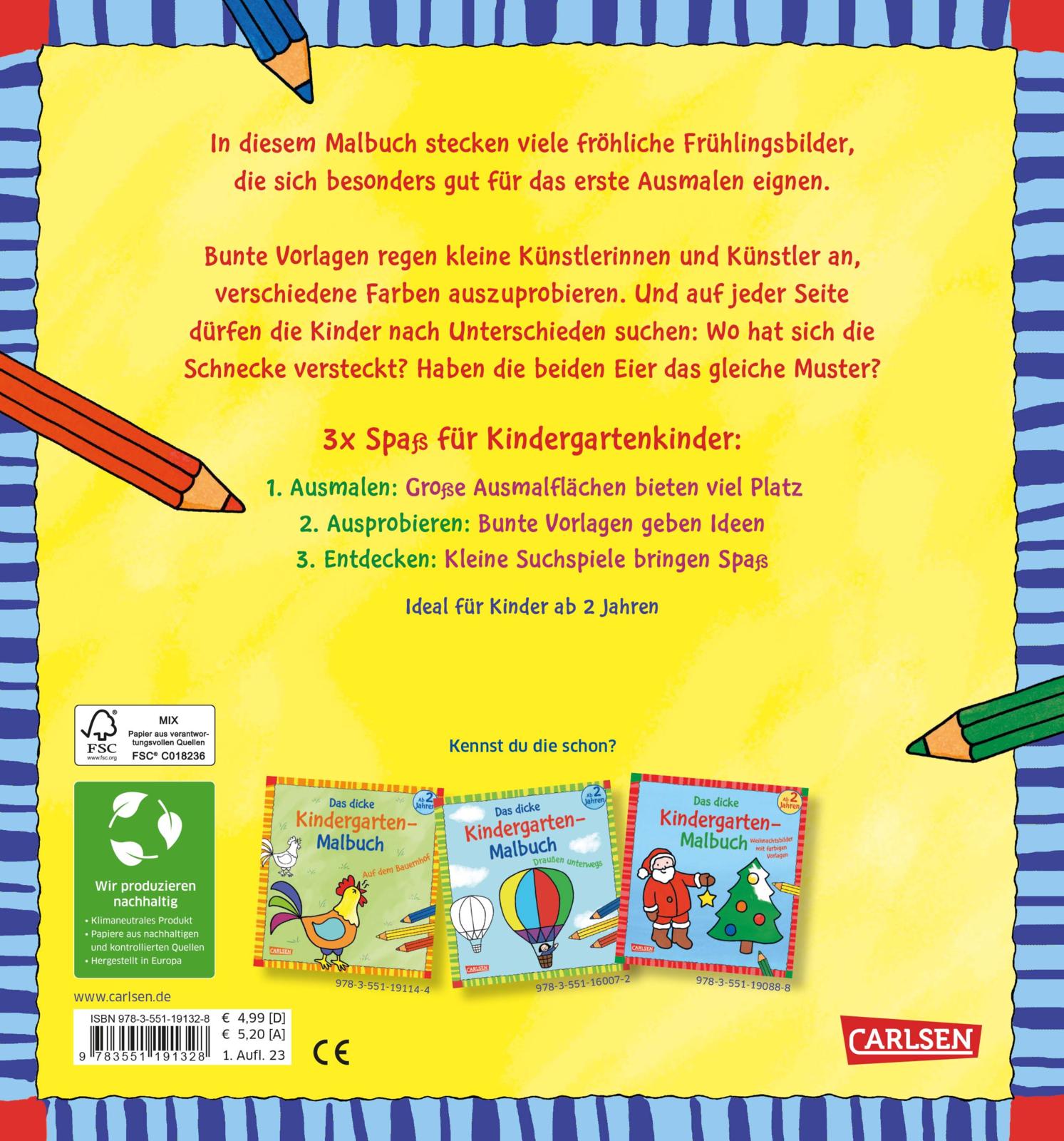 Ausmalbilder für Kita-Kinder: Das dicke Kindergarten-Malbuch: Auf der Wiese (Mängelexemplar)