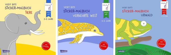 Aktion: Sparpaket - 3x Vicky Bo&#039;s Sticker-Malbücher: Erstes Malen, Zeichnen &amp; Kritzeln mit Stickern
