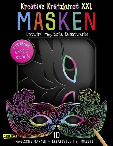 Kreative Kratzkunst XXL: Masken: Set mit 10 Kratz-Masken, Anleitungsbuch und Holzstift